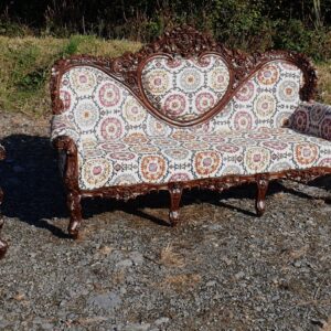 Teak and upholstery suite - sofa and 2 armchairs